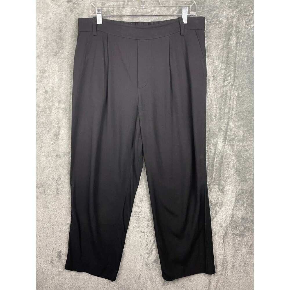 Vince Pleated Pants Womens Large Black‎ Minimalist Pull On Crop Tailor Trousers